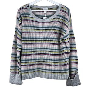 CASLON Gray Button Shoulder Sweater XS NWT Cozy Striped Knit